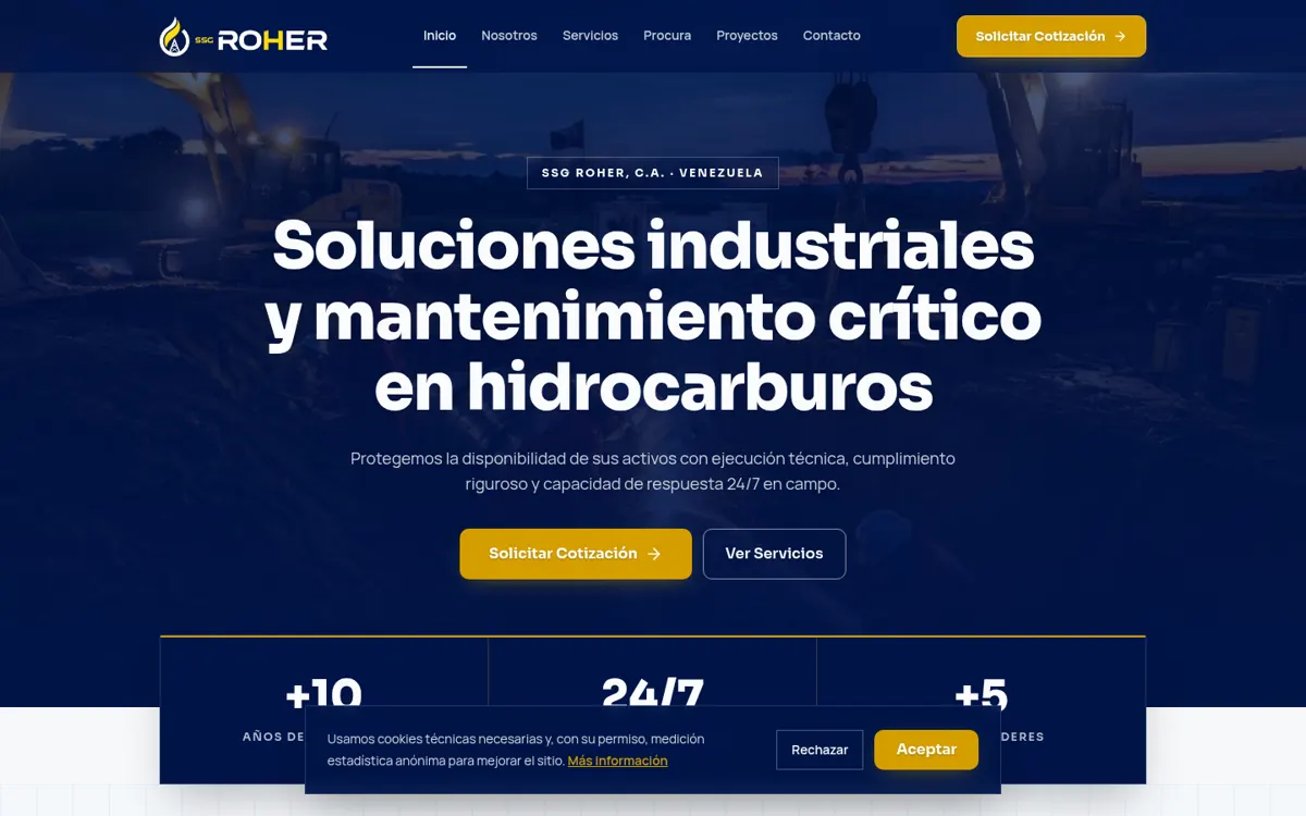 Website screenshot of SSG Roher, C.A.