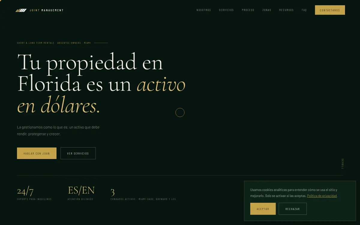 Website screenshot of Joint Management